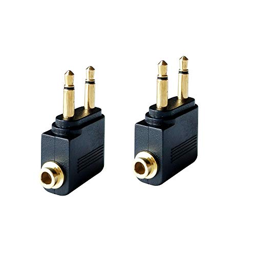 Posdou Dual 3.5mm Male to 3.5mm Female Airplane Headphone Adapter Gold Plated (2 Pack)