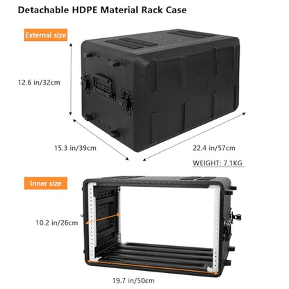 Pro-Audio PA DJ Flight Road Travel Mount - 6U Rack Case, Waterproof Hard Case with Customized Foam, Wireless Mic System Storage/Amp/Effect/Mixer - color: Black, size: 6U 12" Deep