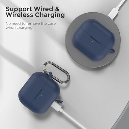 AhaStyle Silicone Case for Samsung Galaxy Buds 3 FE/Galaxy Buds3 Pro/Buds 3 | Front LED Visible, Carabiner Included, Supports Wireless Charging, Shock Resistant, Full Protection - color: Midnight Blue