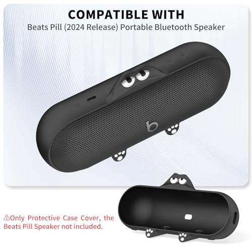 Kawaii Cute Case for Wireless Bluetooth Speaker, Compatible with Beats Pill, Anti-Scratch Protective Sleeve (Black) - color: Black