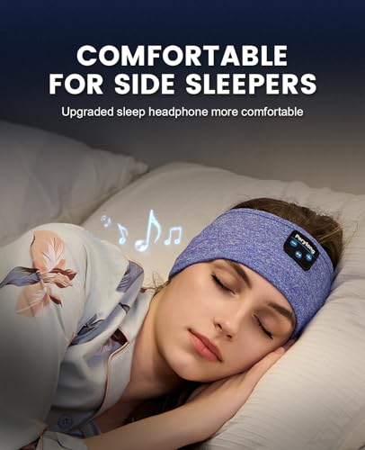 Perytong Sleep Headphones with Bluetooth 5.4 Headband, Wireless Sleeping Headphones for Side Sleepers, Sweat-Proof Sport Headband Headphones with Built-in Speakers for Yoga Running Travel - color: TwilightBlue