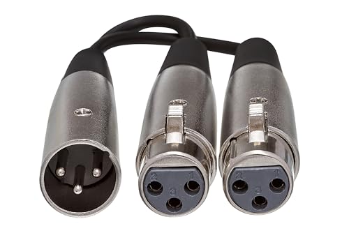 Hosa YXF-119 Y Cable, Dual XLR3F to XLR3M, 6 Inches | Microphone signal splitting with XLR male to dual XLR female connectors and 6 inch cable length