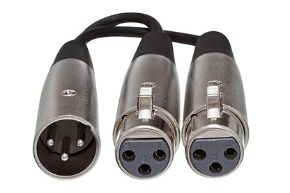 Hosa YXF-119 Y Cable, Dual XLR3F to XLR3M, 6 Inches | Microphone signal splitting with XLR male to dual XLR female connectors and 6 inch cable length