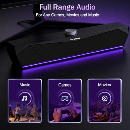 Computer Speakers for Desktop,USB Single-Cable, Computer Soundbar for PC | Compatible with Laptops | Towers | Devices |Stereo Sound and RGB Light, Plug-n-Play, Black Matte Finish, Mechanical Knobs