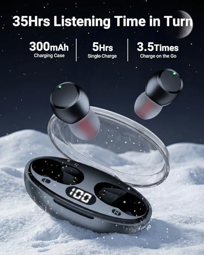 Wireless Earbuds Bluetooth 5.4, Mini Earbuds with LED Power Display, IPX8 Waterproof Headphones with Built-in Mic, Ultra-Light Stereo Earphones for Sports, Gym, Running, Workout
