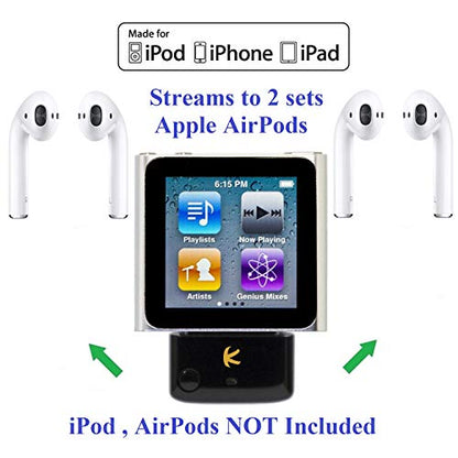i10_Pro (Black) : Bluetooth Transmitter Splitter with aptX/Low-Latency aptX/FastStream/SBC codecs, Compatible with 30-pin iPod,iPhone,iPad. Compatible with AirPods. Compatible with Bose, etc.