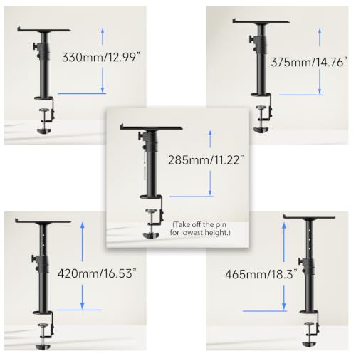 suptek Tall Clamp-on Speaker Stands Desk Mount, Height Adjustment, Tilt, Swivel, 9.6 x 8.8 Trays, Universal Audio Holders for Computer and Bookshelf Speakers, Elevated Sound, 2 Pack, Black, SDM001H - color: Black, size: 9.6 x 8.8x 18.3"(h)