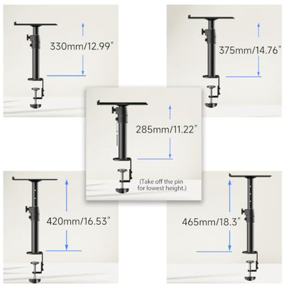 suptek Tall Clamp-on Speaker Stands Desk Mount, Height Adjustment, Tilt, Swivel, 9.6 x 8.8 Trays, Universal Audio Holders for Computer and Bookshelf Speakers, Elevated Sound, 2 Pack, Black, SDM001H - color: Black, size: 9.6 x 8.8x 18.3"(h)