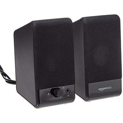 Amazon Basics USB-Powered Computer Speakers with Volume Control for Desktop or Laptop PC, Compact Size, Headphone Jack, Portable, Plug-N-Play, Black - size: 1-Pack, style: USB