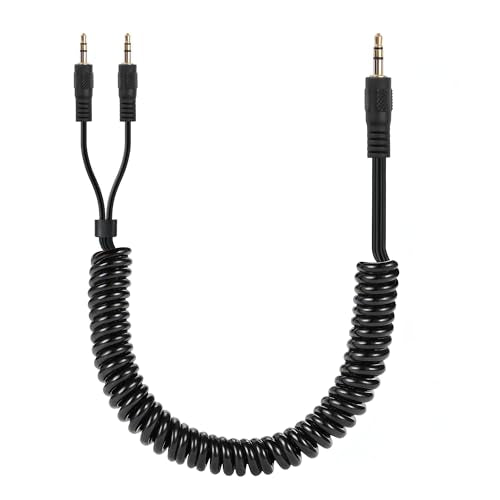 CERRXIAN 3.5mm Male to 2 Male Spring Y Splitter Cable,Dual 3.5mm Coiled Cord,1/8" TRS 1 to 2 Audio Splitter Coiled Cable for Home,Phone,Headset,Speakers Etc