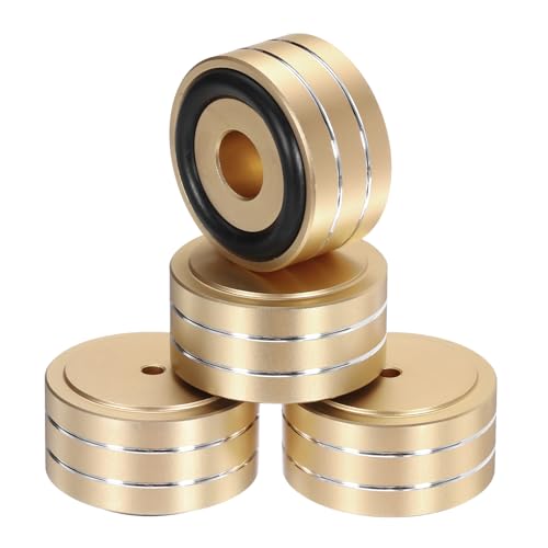 MECCANIXITY 8 Pcs Subwoofer Isolation Pad, 40x20mm Speaker Isolation Pad Feet Speaker Spikes Turntable Audio Studio Monitor Isolation Pad for Audio Equipment, M4 Screws Gold