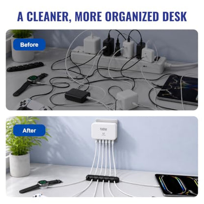 100W GaN USB C Charger Block, Slim Flat 6-Port Fast Charging Block