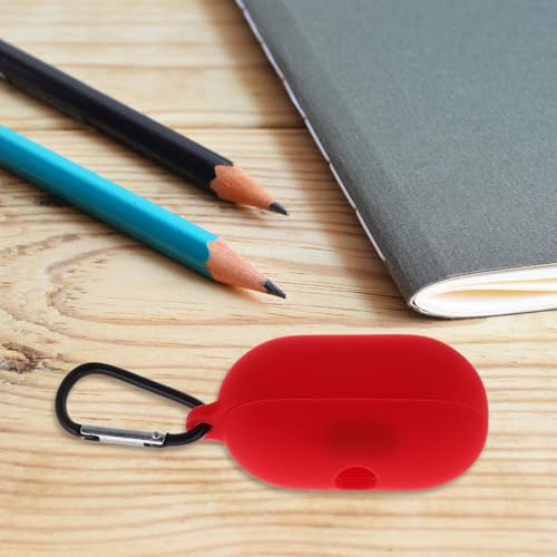 Vaguelly Silicone Charging Case Cover Sleeve for Buds Earbuds, Protective Earphone Holder with Keychain, Red Earbud Accessory for Travel and Daily Use