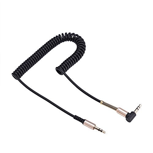 3.5mm Male to Male Spring Aux Cable – 6ft Retractable Coiled o Cord with L & I Shaped GoldPlated Connectors