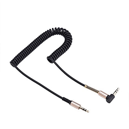 3.5mm Male to Male Spring Aux Cable – 6ft Retractable Coiled o Cord with L & I Shaped GoldPlated Connectors