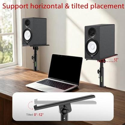 Studio Monitor Stands Tilt Clamp Desk Speaker Stand 10.4"-15.4" | Set of 2, 12° Tilt, Height Adjustable, Clamp-on Desktop, Desk Mount Speaker Riser, Home Audio - size: 12°Tilt Setting