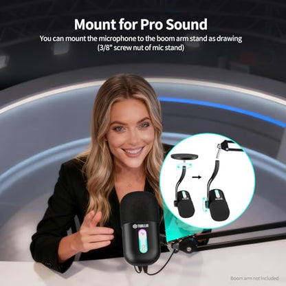 USB Condenser Microphone for Recording, Streaming, Podcasting | Noise Reduction & One-key Mute, Work with Laptop/PC/Tablet/Cellphone, Black
