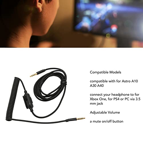 Replacement Headphone Cable Coiled Aux Cord for Astro A30 6.6ft Adjustable Volume Replacement Sound Spring Cable 3.5mm Plugs Upgrade Headphone Audio Cable Gold