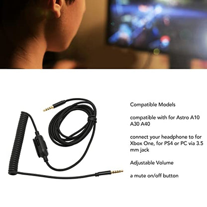 Replacement Headphone Cable Coiled Aux Cord for Astro A30 6.6ft Adjustable Volume Replacement Sound Spring Cable 3.5mm Plugs Upgrade Headphone Audio Cable Gold
