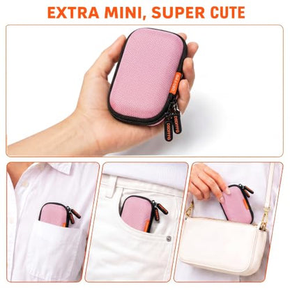 Pink Mini Hard Earbud Case, Small Portable Rectangle Carrying Case Pouch | Small Hard Case for Apple Airpods, Earpods, Samsung Galaxy Buds, Earbuds, Earplugs, In Ear Monitor, USB Cable, Flash Drive - color: Pink