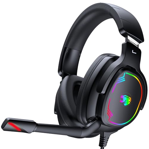 Jimonyer Gaming Headset with Microphone, 7.1 Surround Sound and Noise Canceling Over Ear Headphones for PC/PS4/PS5/Xbox Series/Switch, RGB Light and Soft Imitation Protein Earmuffs(Black) - color: Black