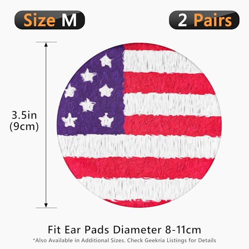Geekria 2 Pairs Flex Fabric Headphones Ear Covers - Product Safety Certified - Washable & Stretchable Earcup Protectors for Over-Ear Headsets, Sweat Pads for Gym (M/America Flag Pattern) - color: America Flag