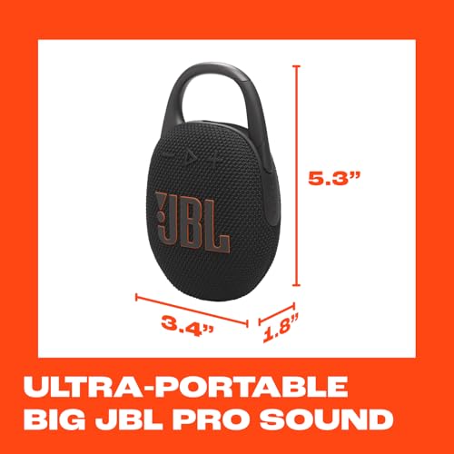 JBL Clip 5 - Ultra-Portable, Waterproof & Dustproof Bluetooth Speaker, Big JBL Pro Sound with Punchy bass, Integrated Carabiner, Up to 12 Hours of Play, Made in Part with Recycled Materials (Black) - color: Black