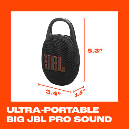JBL Clip 5 - Ultra-Portable, Waterproof & Dustproof Bluetooth Speaker, Big JBL Pro Sound with Punchy bass, Integrated Carabiner, Up to 12 Hours of Play, Made in Part with Recycled Materials (Black) - color: Black