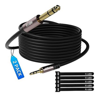 Kxable 3.5mm to 6.35mm Stereo Audio Cable 4 Feet (2 Pack), 1/4 to 1/8 inch Headphone Cable Jack, Hi-Fi Sound, Gold Plated Connectors, OFC Core, Black Cable (with 5 pcs Cable Ties) - size: 4 Feet (2 Pack)