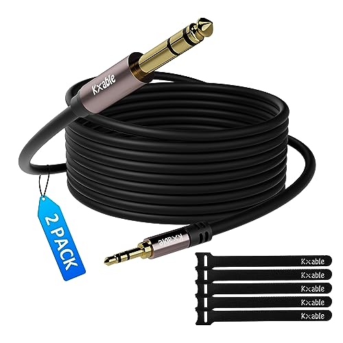 Kxable 3.5mm to 6.35mm Stereo Audio Cable 4 Feet (2 Pack), 1/4 to 1/8 inch Headphone Cable Jack, Hi-Fi Sound, Gold Plated Connectors, OFC Core, Black Cable (with 5 pcs Cable Ties) - size: 4 Feet (2 Pack)