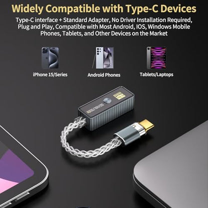 Daakro Headphone Amplifier - USB C to 3.5mm HiFi Audio Adapter 32bit/768KHz,Plug and Play Hi-res Audio Amp,Portable DAC & Headphone Amplifier Compatible with Android/iOS/Windows/Mac System