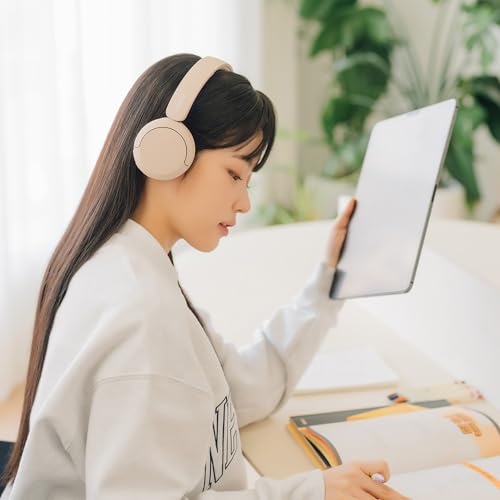 Sony WH-CH520 Best Wireless Bluetooth On-Ear Headphones with Microphone for Calls and Voice Control, Up to 50 Hours Battery Life with Quick Charge Function, Includes USB-C Charging Cable - Beige - color: Beige