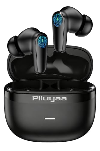 Piluyaa Wireless Earbuds Bluetooth Headphones ANC+ENC Ear Buds with Mic | LED Digital Display Charging Case, IPX7 Waterproof, HIFI Deep Bass Stereo, in-Ear Earphone for iPhone Andriod -Black - color: BLACK