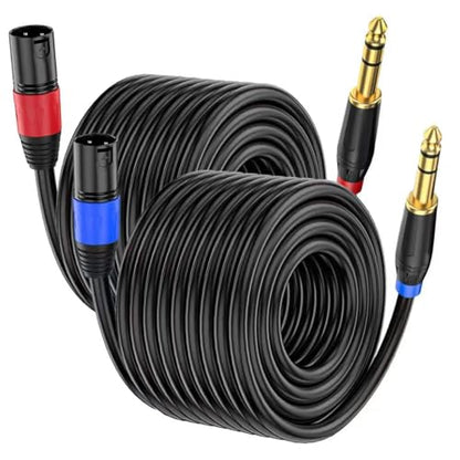 2 Pack XLR to 1/4 Inch (6.35mm) TRS Mono Jack Microphone Cable, 100FT, Balanced 3 Pin XLR Male to Quarter inch TRS Plug Mic Cord for Dynamic Microphone - size: 100 FT, 2Pack, style: XLR Male to 6.35mm