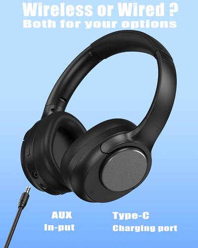 ZXQ Over Ear Hybrid Active Noise Cancelling Bluetooth Wireless Headphones,Deep Bass Hi-Fi Sound,45 Hours Long Playtime ANC Cancellation Headset with Microphone for Travel Workout,Black (Black)