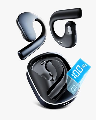 Open Ear Headphones, 50H Playtime & 3 EQ Modes for Workout, Black | Dynamic Bass Boost Bluetooth 5.4 Air Conduction Wireless Earbuds w/16.2mm Large Driver, ENC Mic, IPX5 - color: Black