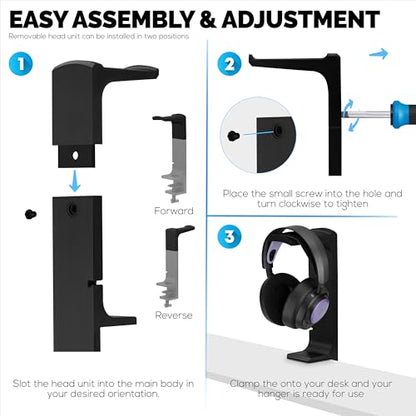 BRAINWAVZ The Dillard - Side Desk Headphone Stand, Suitable for All Headsets, Clamps to Table, Save Space & Store Your Headphones Safely