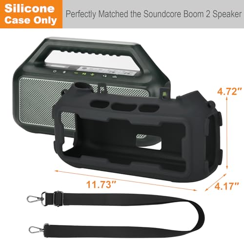 Silicone Cover for Soundcore Boom 2 Outdoor Speaker(Black) | Travel Silicone Sleeve Case Shockproof Protective Cover Soft Skin with Shoulder Strap