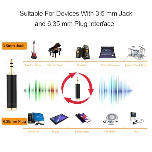 Tisino 1/4" Female to 1/8" Male Stereo Headphone Adapter, Black, 1 Pack | 1/4" to 3.5mm Audio Jack Adapter Aux Converter for Amp/Mixer/Keyboard, Gold-Plated TRS Mini Jack Stereo Plug - size: Adapter 1PCS
