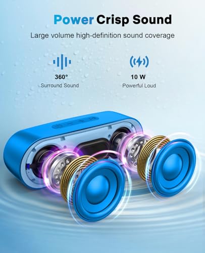 LENRUE Bluetooth Speakers, Waterproof Portable Speakers with TWS, 24 Playtime, Stereo Sound, Wireless for Home Shower Pool Beach Outdoor - color: light blue