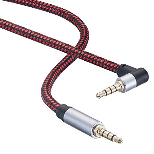 Male to Male Audio Cable 12Ft, 90 Degree TRRS 3.5mm 4 Pole Nylon Braided Stereo Auxiliary Cable for Headphones, PS4, Phone, Tablets, Headset, PC, Laptop and More - size: 12Ft