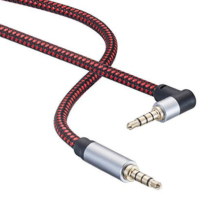 Male to Male Audio Cable 12Ft, 90 Degree TRRS 3.5mm 4 Pole Nylon Braided Stereo Auxiliary Cable for Headphones, PS4, Phone, Tablets, Headset, PC, Laptop and More - size: 12Ft