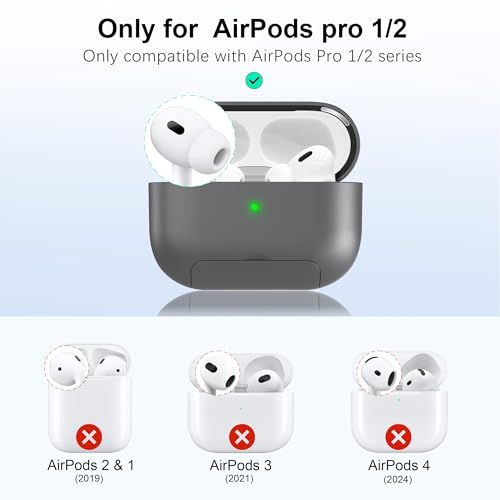 RFUNGUANGO AirPods Pro 2 Case with Magnetic Lid Phone Stand, Grey | Compatible with AirPods Pro 2nd/1st Generation, Wireless Charging Compatible with Cleaning Kit & Lanyard - color: WCW-Grey, size: AirPods Pro 2nd/1st Case