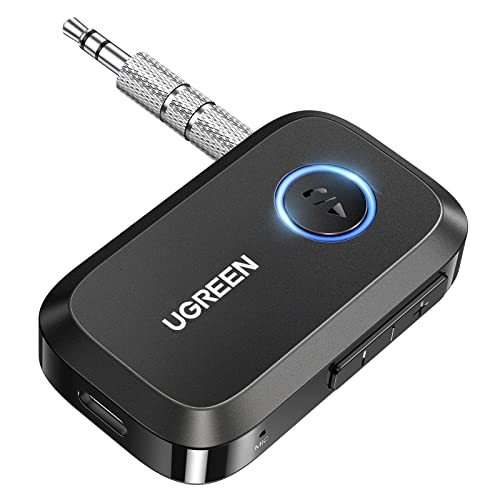 UGREEN Bluetooth 5.4 Car Adapter, Hands-Free Call & Noise Cancelling AUX to Bluetooth Adapter for Car, 3.5mm Audio Blue-Tooth Receiver for Cars Stereo Home Speaker - 15H Battery Life - color: Black