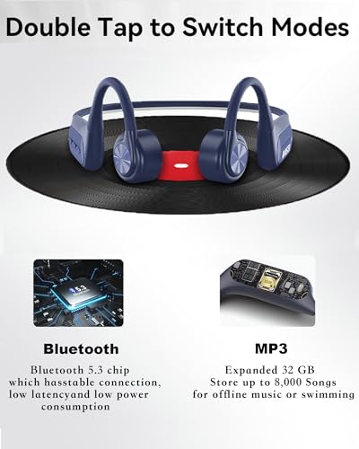 Voistek Bone Conduction Headphones with 32GB MP3 Player, IP68 Waterproof | Open-ear waterproof bone conduction headphones with 32GB MP3 player for running, cycling, swimming and phone-free workouts