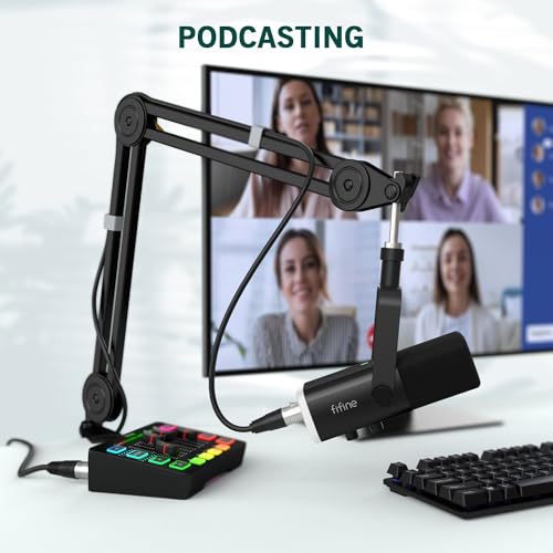 FIFINE Microphone Boom Arm with XLR Cable Bundle, Mic Arm Stand with 3/8” to 5/8” Adapter, Desk Clamp, 10ft Microphone Cable Audio Cord Compatible with XLR Mic, Audio Mixer for Recording (CS1+L9)