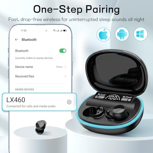 Sleep Earbuds for Side Sleepers, Mini Invisible Bluetooth Earbuds, Ultra-Light Sleep Headphones HiFi Sound, Long Battery Life, LED Display, Bluetooth 5.4, ANC Noise Cancelling, Black