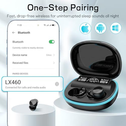 Sleep Earbuds for Side Sleepers, Mini Invisible Bluetooth Earbuds, Ultra-Light Sleep Headphones HiFi Sound, Long Battery Life, LED Display, Bluetooth 5.4, ANC Noise Cancelling, Black