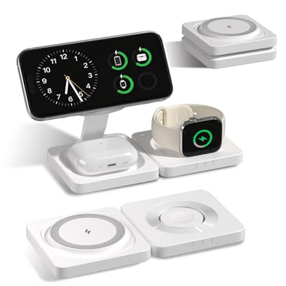 3 in 1 Wireless Charging Station for Apple Magsafe Charger Stand,Fast Magnetic Wireless Charger Station for iPhone 17 Air 16 15 14 13 12 Series,Airpods Pro,Apple Watch Ultra (White) - color: White