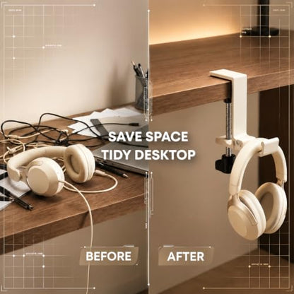 JAKO Headphone Stand for Desk, Aluminum Alloy Foldable Headphone Holder - Headset Stand Hook Mount, PC Gaming Headset Holder Under Desk Clamp for Office, Computer, Student Class Table (Beige) - color: Beige